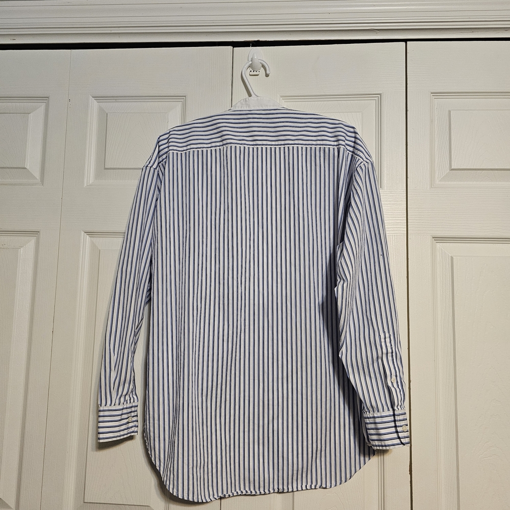 Lauren Ralph Lauren Striped Bib-Front Tuxedo Shirt XL Blue White Band Collar - Picture 4 of 9